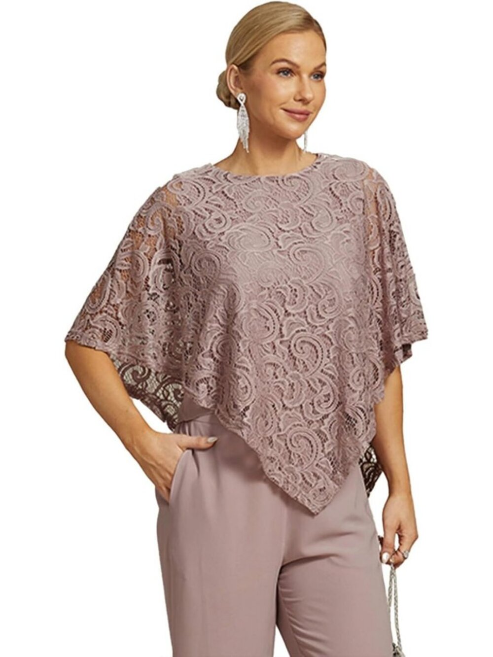 Chic Women's Lace Poncho Top - Batwing Sleeve Dressy Casual Blouse